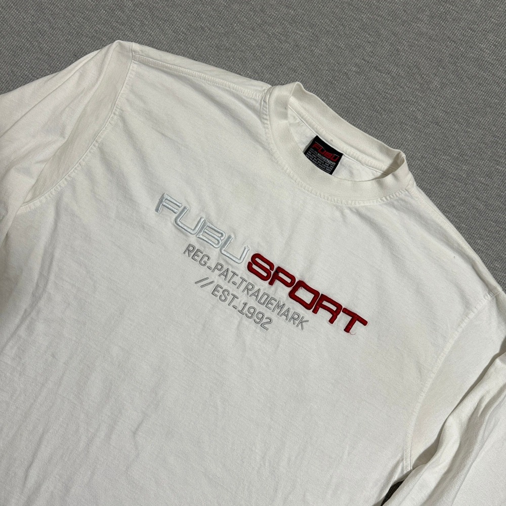Y2K FUBU Sport Est 1992 Embroidered Long Sleeve Tee White Hip Hop Mens XL